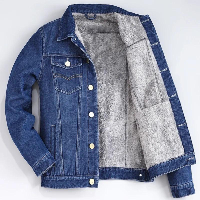 Autumn Winter Men's Velvet Cotton Denim Jacket Male Thick Warm Lined Fleece Jeans Jackets Blue Slim Jeans Coat Top Men's 2023-h 0