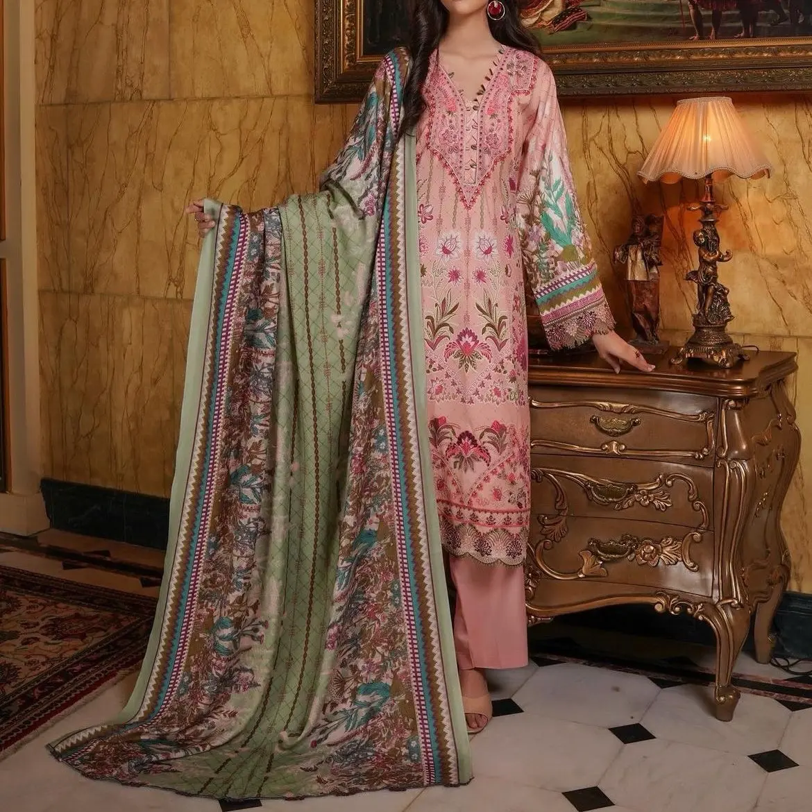 Munira Dhanak D2 022 Ladies Pakistani Readymade Shalwar Kameez suit with Wool Shawl Womenswear