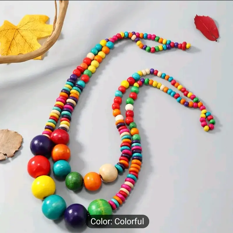 colorful wooden handmade beaded necklace for women 1