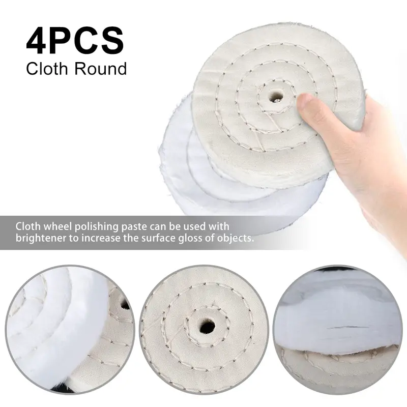 4 PCS Buffing Polishing Wheel Kits, 4" Polishing Pads for Drill Metal Polishing Kit with 3 PCS Rouge Compound and 1/4" Shank Buffing Polishing Accessories for Metal Wood Plastic Ceramic Glass 4