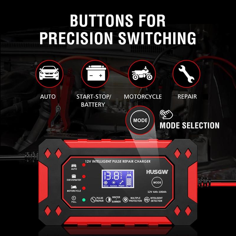 Car Battery Charger 12V 6A Fast Charger Automatic Smart Pulse Motorcycle Boat Repair AGM/GEL ATV SUV Jump Starter LCD Screen 1
