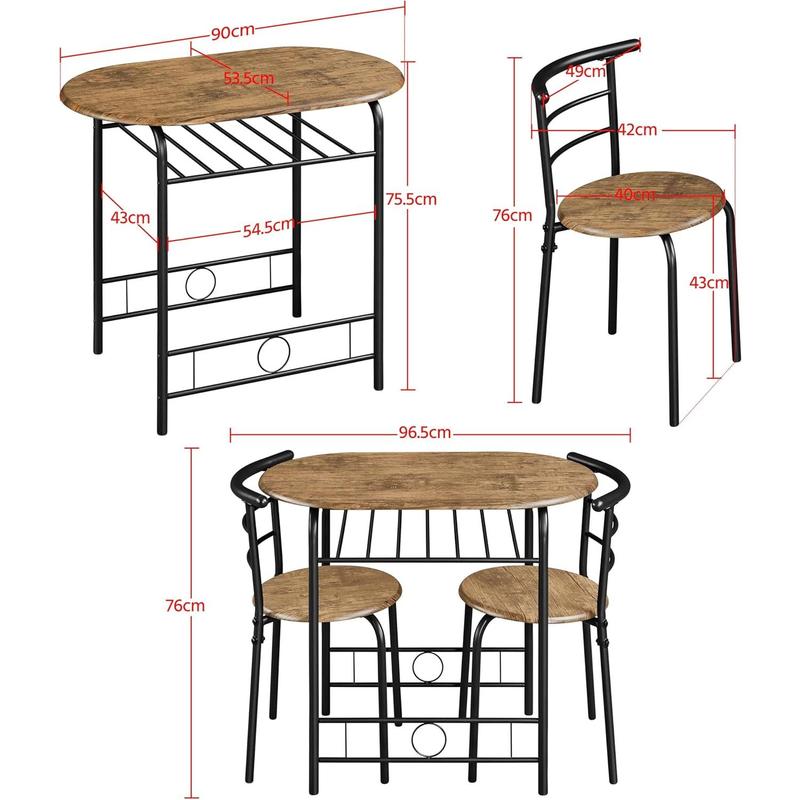 3 Piece Modern Dining Table Set, Kitchen Table and Chairs Set for 2, Space Saving Table Set, Breakfast Nook Table Set with Steel Legs and Storage Rack for Kitchen/Small Space, Brown 2