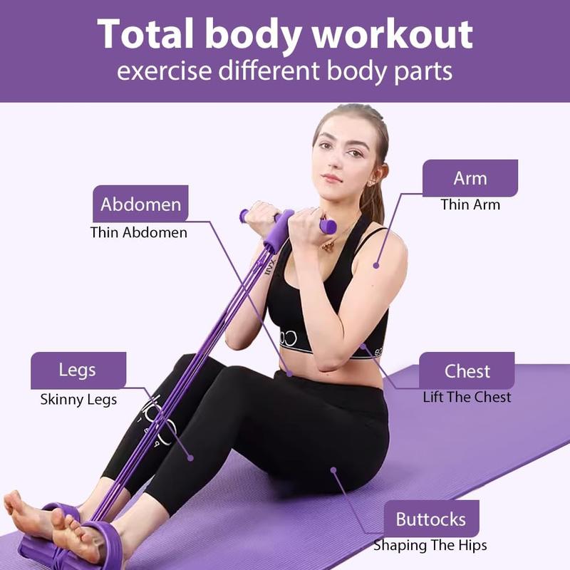Multifunction Resistance Training, 4 Tube Pedal Resistance Band, Sit-up Pull Rope Fitness, Tension Rope Sport Trainer, Tummy Trimmer, Home Gym Equipment for Women/Men pull  rope tight  rope 4