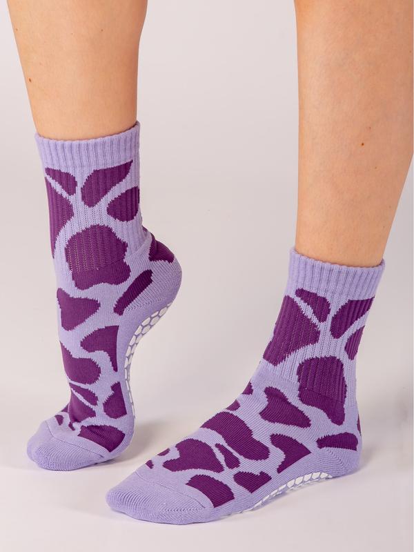 Melisoles Premium Grip Jungle Print Classic Crew Socks - Violet Moo 0
