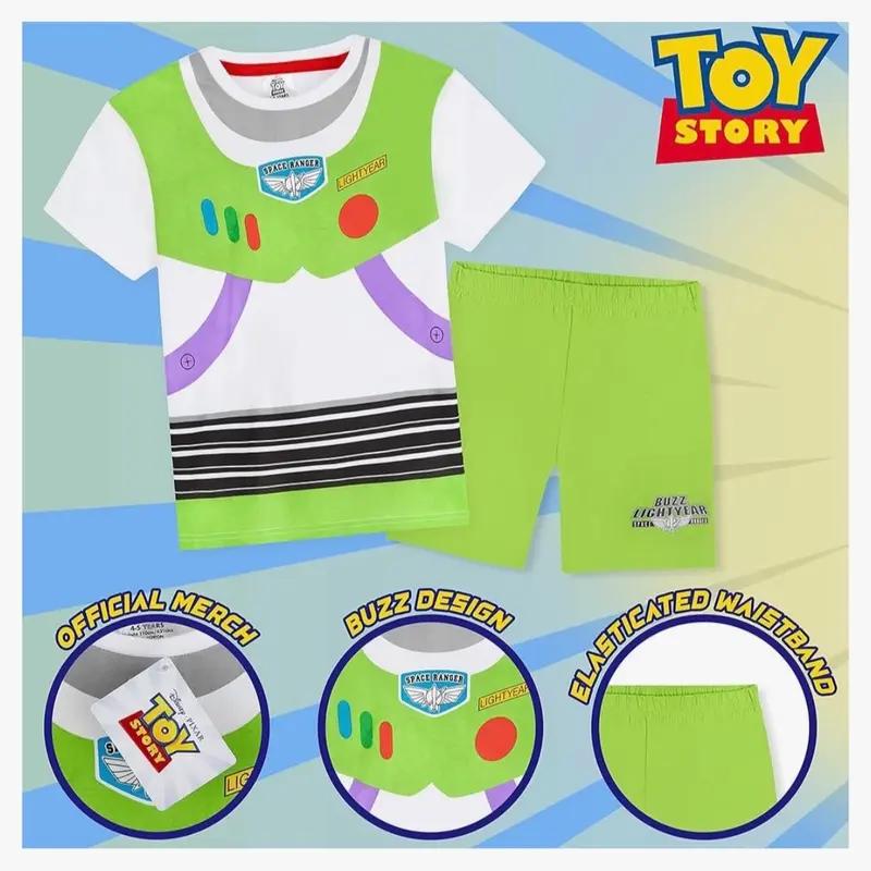 Disney Toy Story Short Pyjamas Pjs Woody Cowboy Sheriff Buzz Lightyear Ranger Nightwear Sleepwear Shortie Boys Character Two Piece Set Short Sleeve Top T-Shirt Shorts Toddler Childrens Kids Cute 4 5 6 Years 5