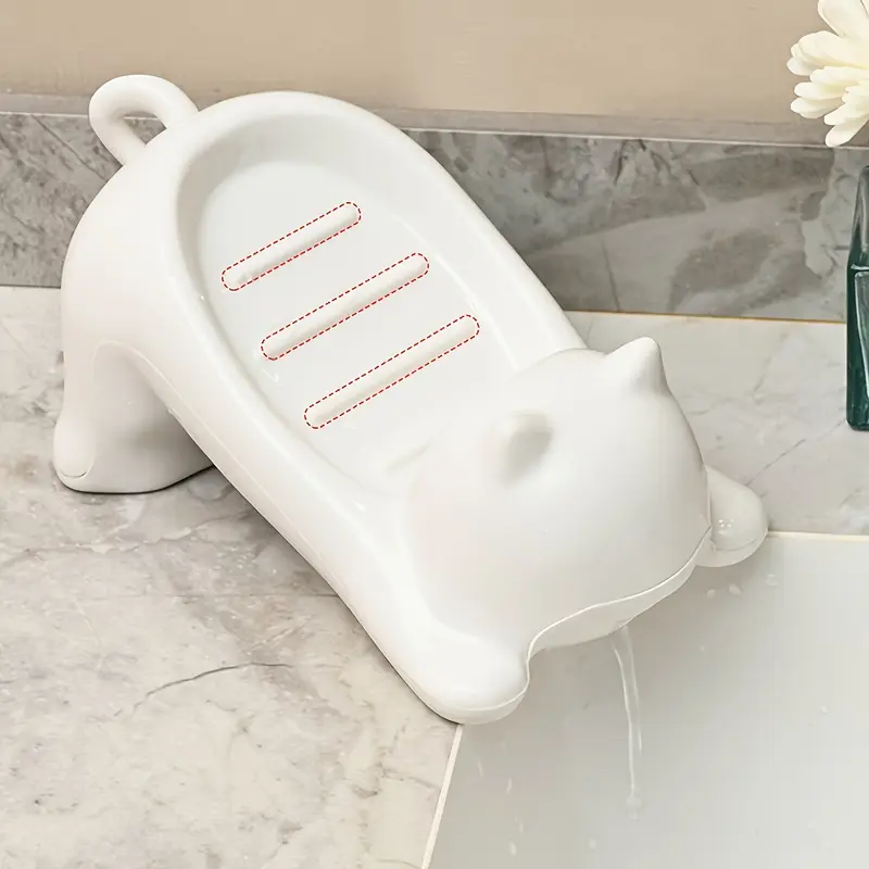1pc Cat-Shaped Plastic Soap Dish, Oval Tabletop Decor Soap Drain Holder for Bathroom Sink, Multipurpose Soap Storage Rack, Ideal Gift for Soap Storage 7