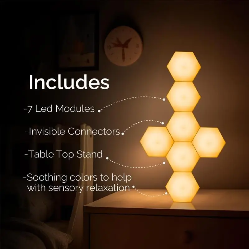 Sensory Lights, Tap Tap & Remote Control Hexagon LED Lights — 13 Colors, 7pk, Elevate Your Space With These Premium Hexagon Wall Panels — Great for Sensory Room & Gaming Lights For Bedroom 2