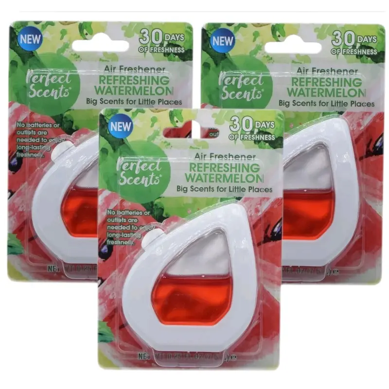 3 x Perfect Scents Membrane Household Air Freshener 7.5ml Refreshing Watermelon Scented ~ Up To 30 Days of Freshness,Big Scents For Little Places,Enjoy Long Lasting Freshness,Household,Bathroom,Bedroom Scented Fragrance Pack Trio Pack Super Saver Deal 0