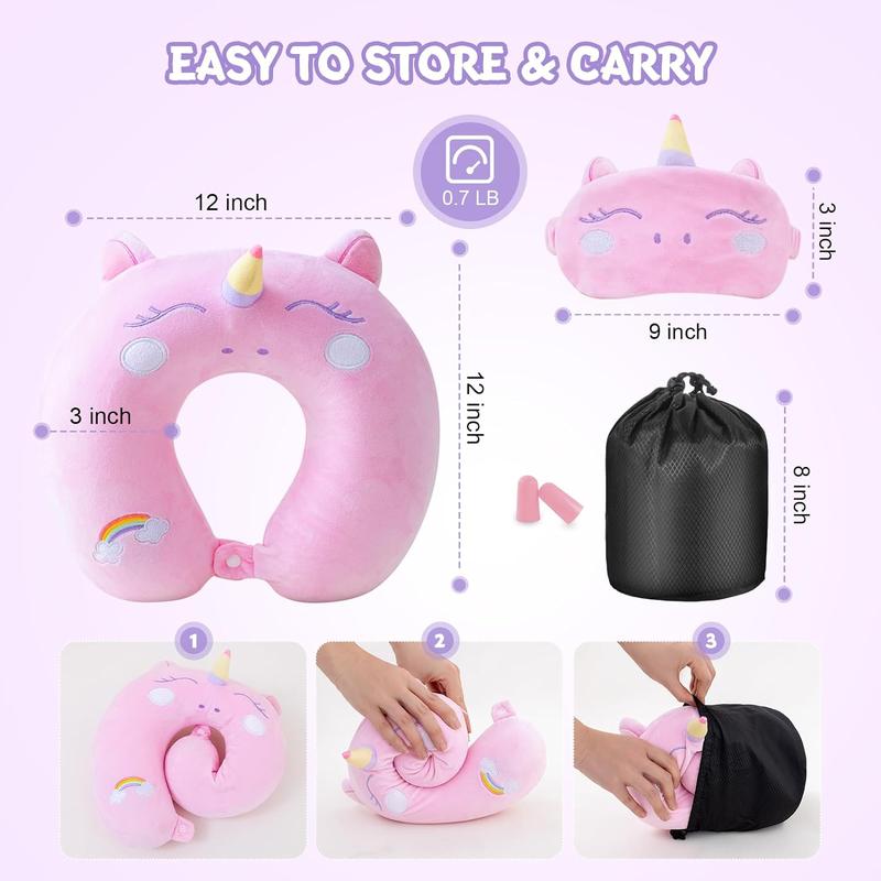 Cute Memory Foam Kids Travel Pillow with Sleep Mask - Animal Flight Pillow Head Rest Neck Support for Boys and Girls on Long Flights and Car Journeys 6