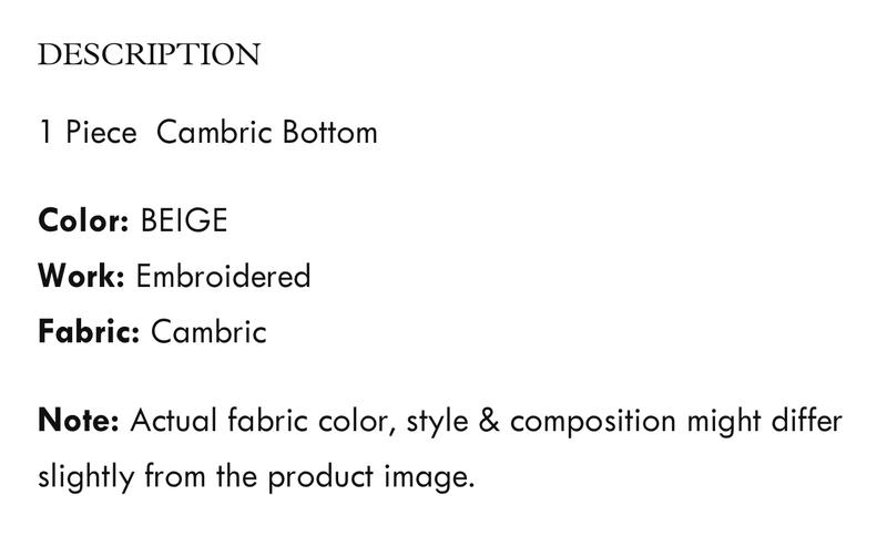 Product Introduction of 0167- Lakhany Cambric Cotton Trousers with chicken kari embroidery Beige 2