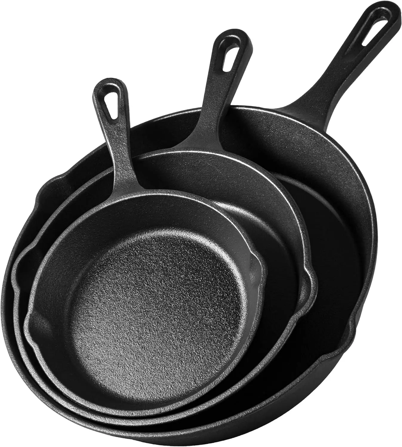Cast Iron Skillet Set, 3 Piece Frying Pan Set, Pre-Seasoned Non-Stick Pan Set for All Hob Types, Oven Safe Heavy Duty Skillet Set with Pouring Lip Cookware