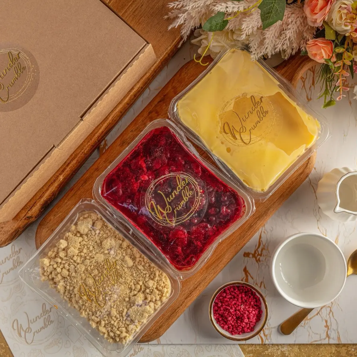 Berry Crumble pack including filling, custard, crumble. Ready to eat.  Dessert Sweet