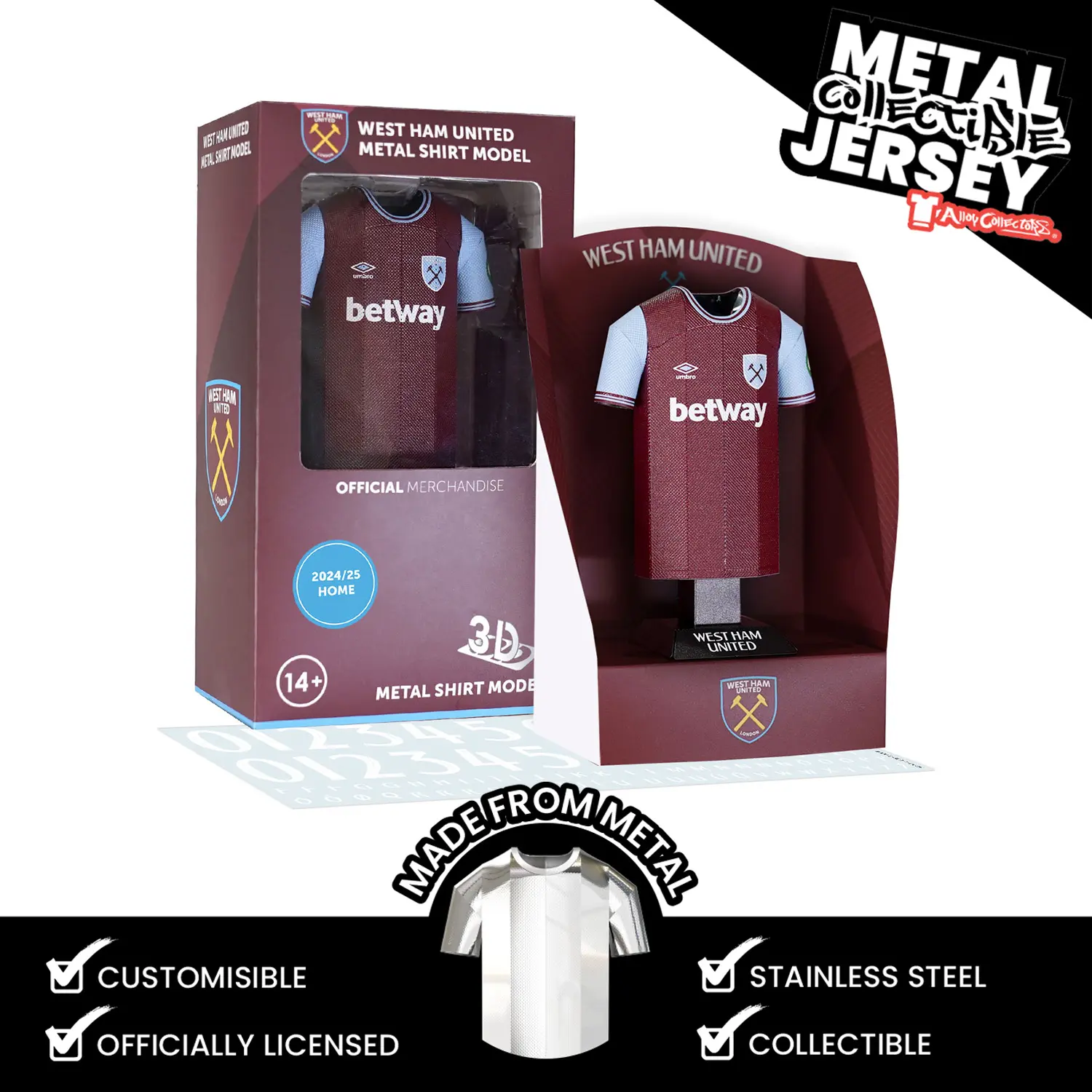 West Ham United FC 24/25 Metal Home Shirt Collectible