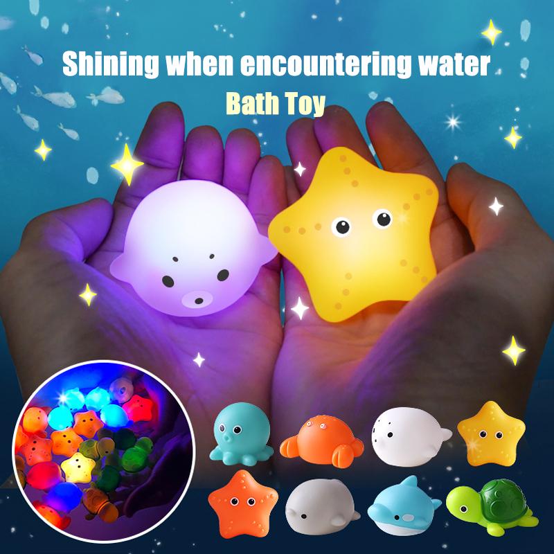 Cute Animals Bath Toy Swimming Water LED Light Up Toys Soft Rubber Float Induction Luminous Frogs for Kids Play Funny Gifts 1