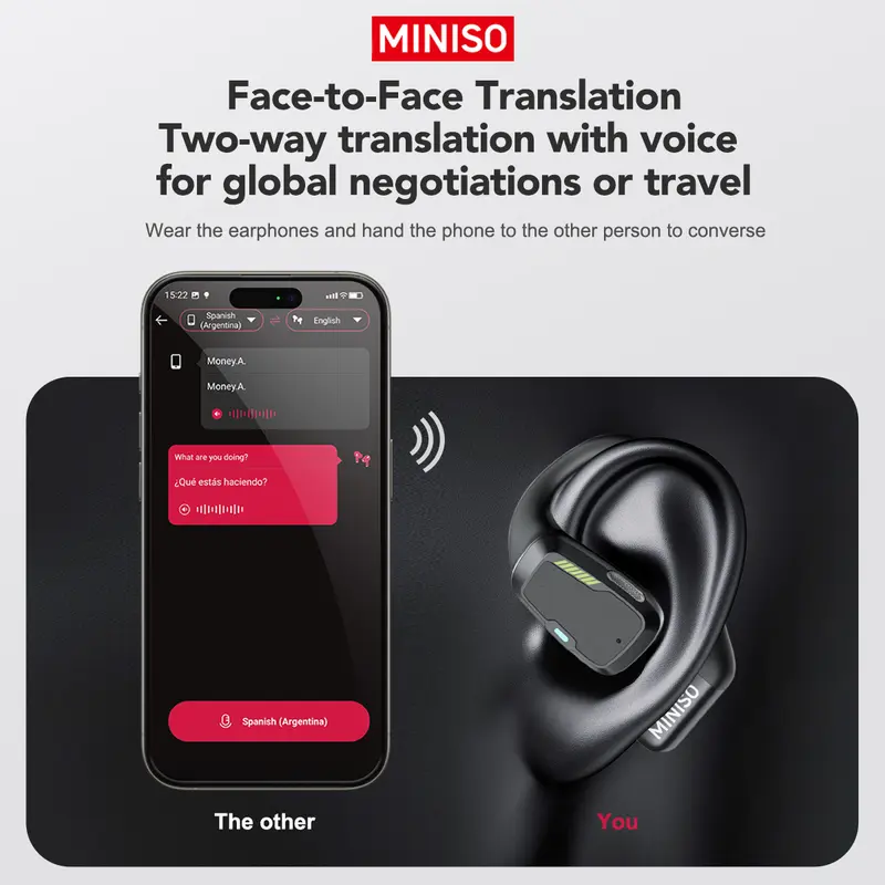 MINISO M98 Wireless Headphones, Over 135 Language Translation, Bluetooth Earphones, OWS Earbuds, Full Color Display Touch Screen Headset, Low Latency Gaming Earphones, Holiday Essentials, Christmas Gifts 2