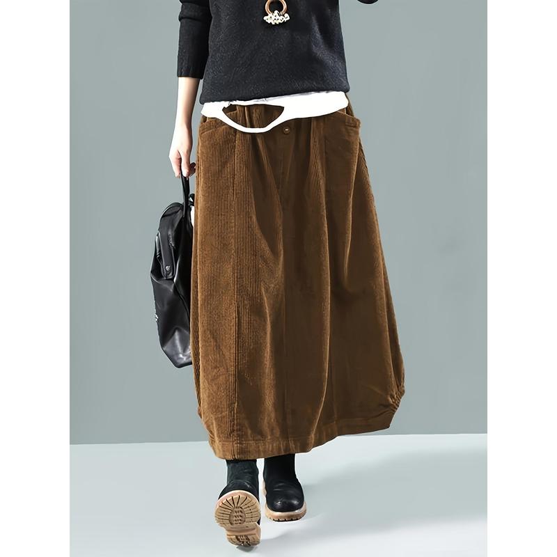 Button Detail Elastic Waist Skirt, Casual Dual Pockets Cocoon Skirt For Spring & Fall, Women's Clothing Womenswear Bottom 4
