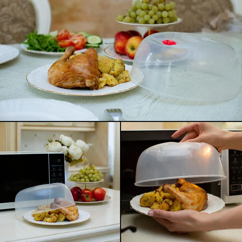 HOMESHOPA Microwave Plate Cover 25cm Microwave Splatter Guard Lid with Steam Vents, Plastic Transparent Ventilated Food Plate Dish Cover Kitchen Cooking, BPA Free & Dishwasher Safe, 25cm 3
