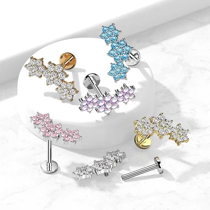 TRIPLE FLOWER CRYSTAL FLAT BACK LABRET 7