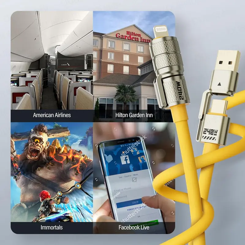 4-in-1 Multi USB C Cable-MAX 240W Fast Charging/Charger Cord with USB A+Type C for iPhone 16/15 14 13 iPad Samsung Galaxy MacBook iPad Tablets and More 3
