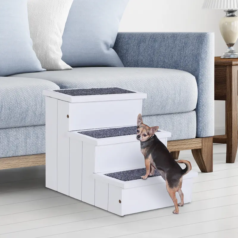 White Wooden Pet Stairs, 3-Step, 40.5x44.5x38cm 0