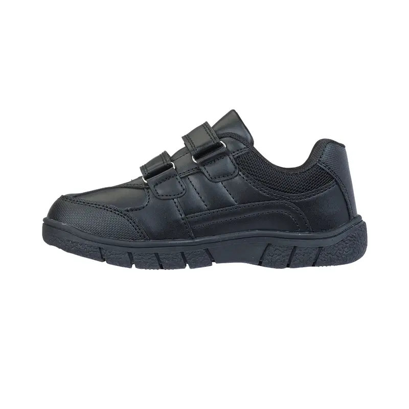 Boys school Trainer Kids twin touch fasten faux leather sports black walking school shoe sizes 1