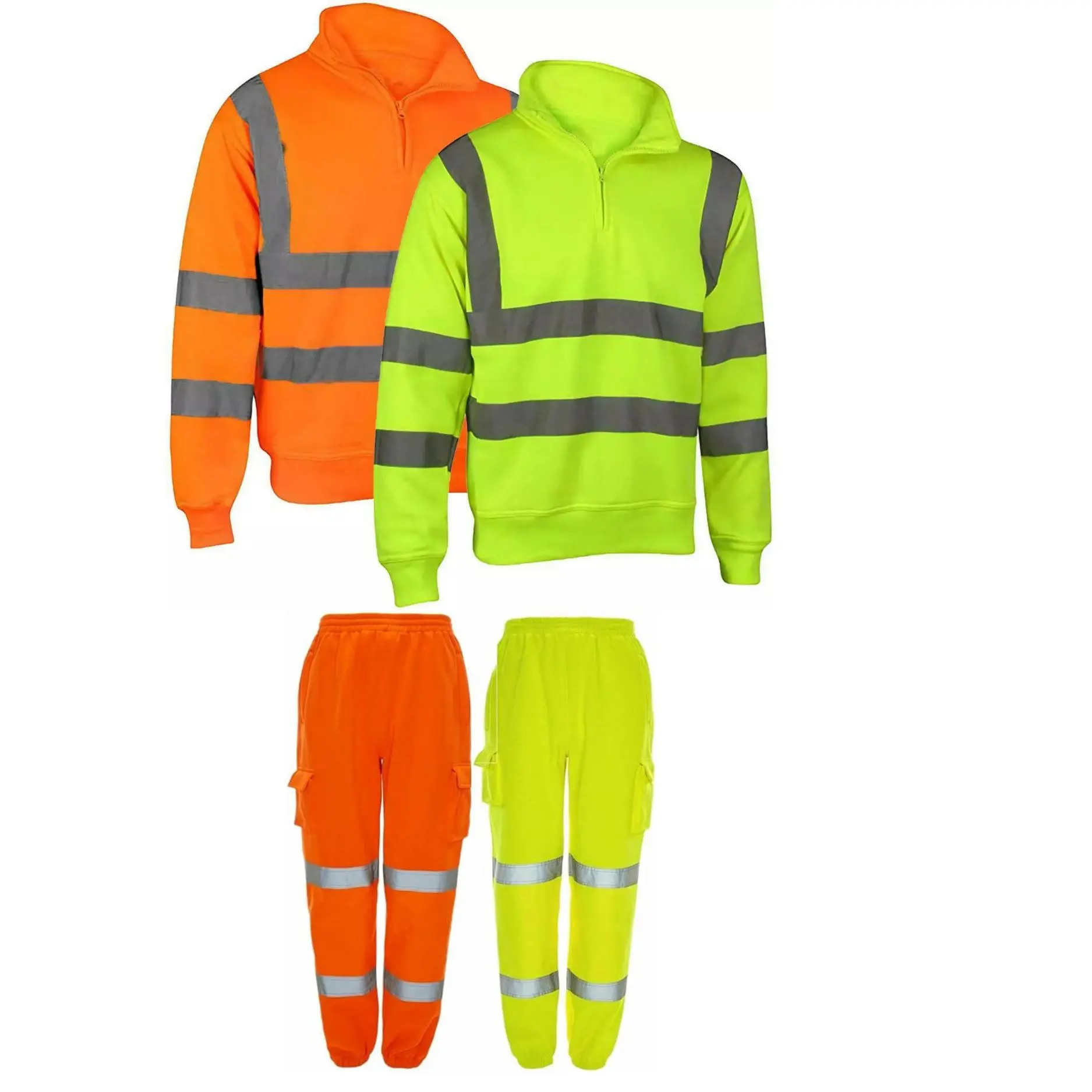 Hi-Vis Pullover Sweatshirt & Combat Joggers Set – Reflective Safety Workwear | High-Visibility Gear for Construction & Outdoor Jobs
