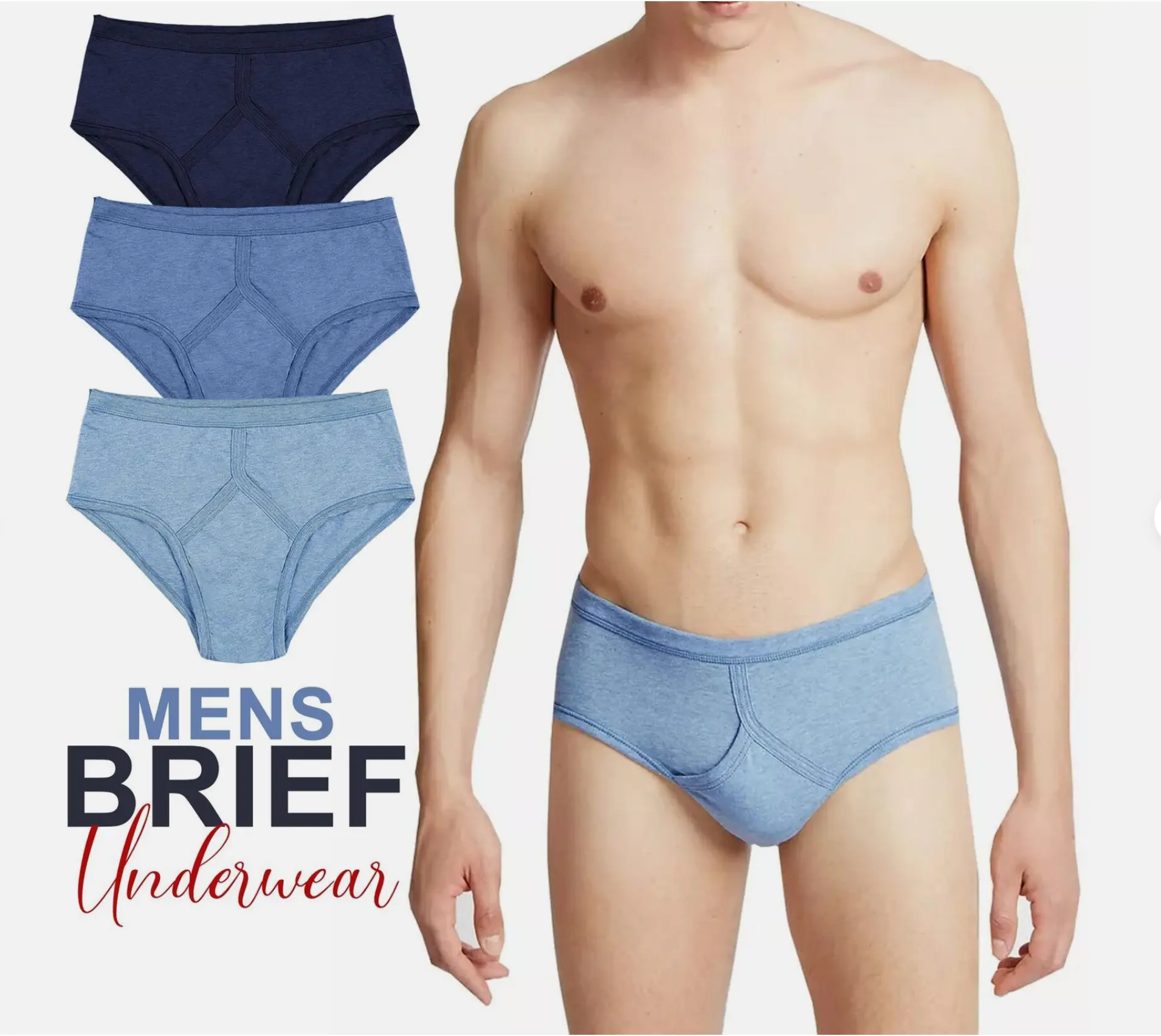 New Mens 100% Cotton Y Fronts Briefs Interlock Underwear Traditional Blue S-5XL