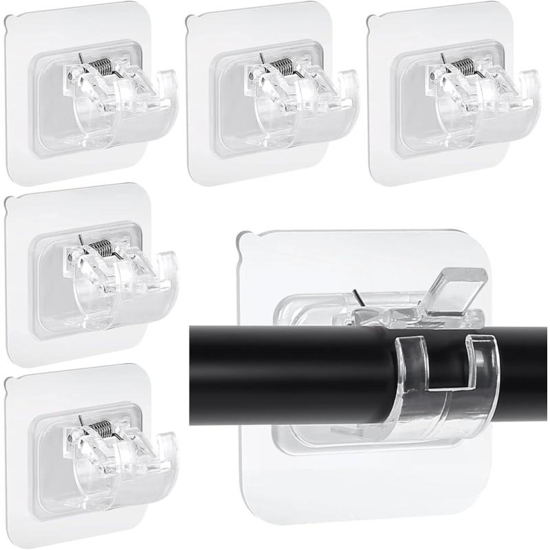 6PCS Self Adhesive Hooks Curtain Rod Bracket Pole Holder Drapery Hook Holders Organiser 7