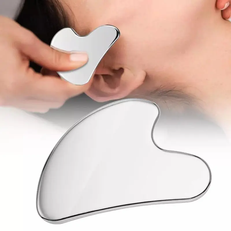 Gua Sha Facial Tools, Stainless Steel Gua Sha, Metal Gua Sha for Jawline Sculpting , Gua Sha Stainless Steel Tool, Skin Care (Silver) Soothing Comfort 1