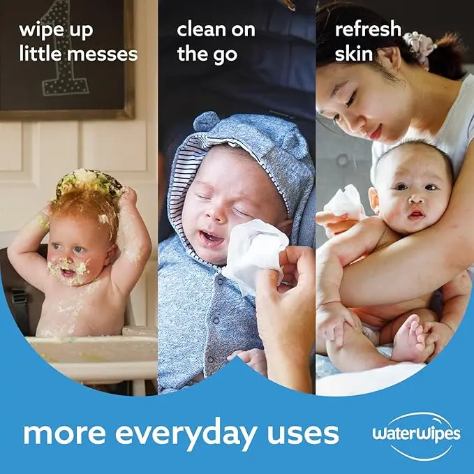WaterWipes Plastic-Free Original Baby Wipes, 360 Count (6 packs), 99.9% Water Based Wipes, Unscented for Sensitive Skin 1