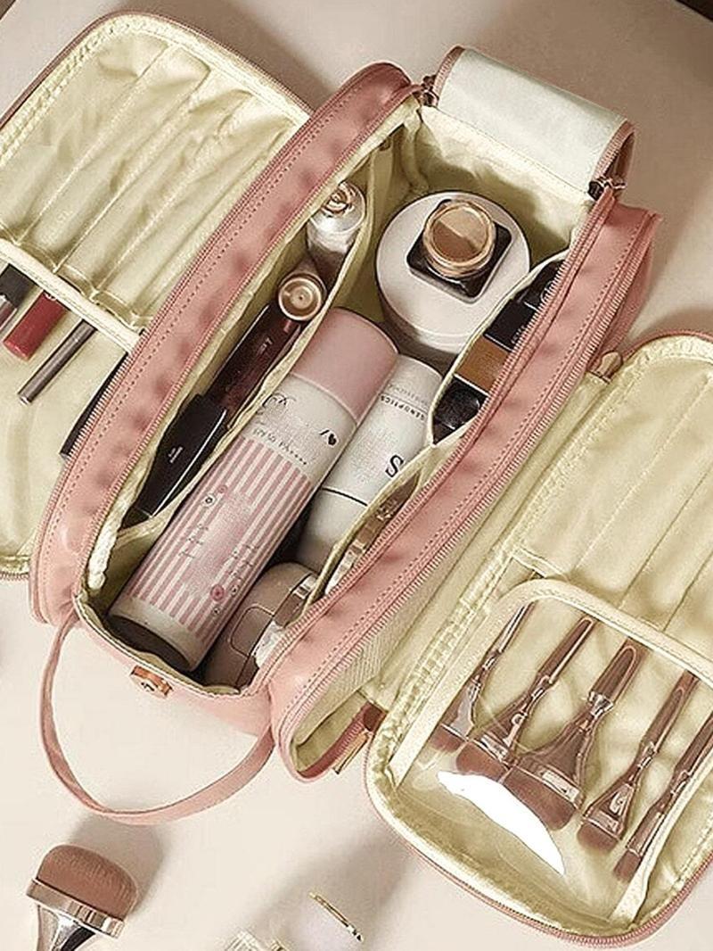 Product Introduction of Portable Makeup Bag, Large Capacity Cosmetic Storage Bag, Back To School Zipper Makeup Organizer Pouch, Versatile Storage Bag for Skincare, Lotion, Cream, Lip Balm, Eyeliners, Makeup Brushes, Stationery, Travel Bag 1