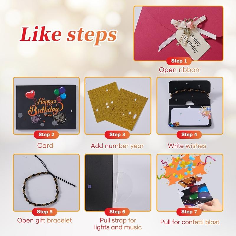 Birthday Popup Greeting Card with Lights, Music, and Candle Gift Bracelet 3