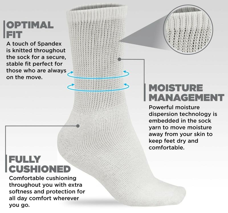 6 Pairs Men's Non Elastic Diabetic Socks Loose Soft Grip Top for Work and Sports UK Size 6-11 Cotton Polyester Summer Winter Ankle Plain Menswear Black Grey White 3