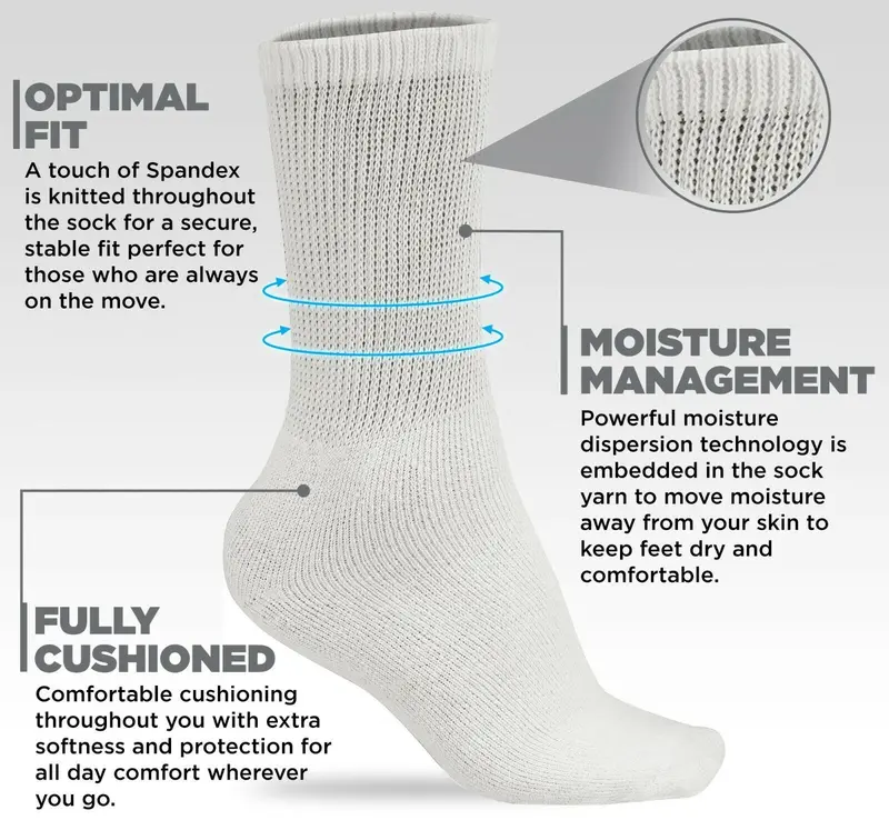 6 Pairs Men's Non Elastic Diabetic Socks Loose Soft Grip Top for Work and Sports UK Size 6-11 Cotton Polyester Summer Winter Ankle Plain Menswear Black Grey White 3