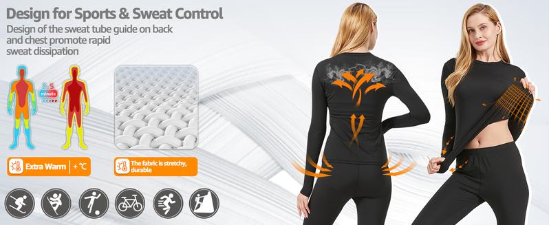 Product Introduction of Womens Thermal Underwear Set,Crew Neck Long Sleeved Base Layer Top & Leggings Multifunctional Home Thermal Base Layers for Sports Skiing Womenswear Comfort Basic Black Minimalist 17