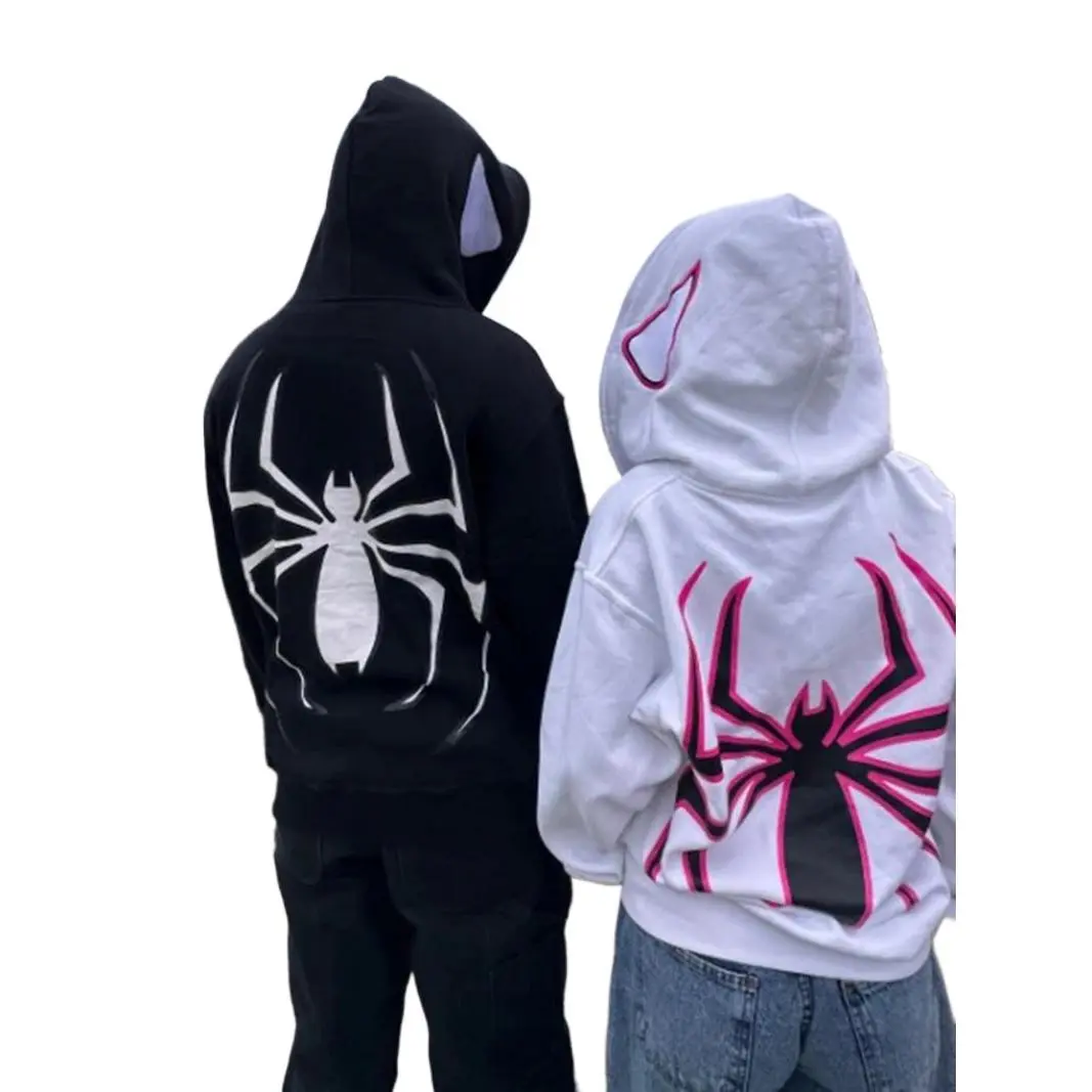 Full Zip Up Spider Hoodie Women Men Streetwear Harajuku Graphic Jacket Hood Shirt Punk Gothic Y2K Clothes Sweatshirt Coat