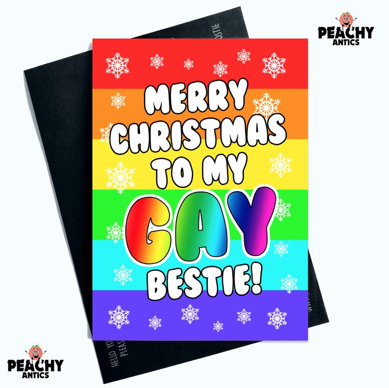 Peachy Antics Christmas Card LQBTQ Gay Bestie Card Merry Christmas Joke Christmas Gift Joke Mug Gift For Her For Him Christmas Card Gift Christmas Joke For Lesbian For Friend Joke Card Secret Santa Funny Christmas Card SP278 0
