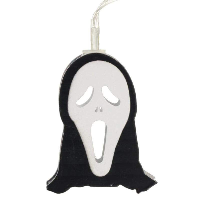 10 Ghost Face String Lights LED Halloween Party Decorations Set Steel with Transparent Battery Box Lightweight Indoors Outdoors 2