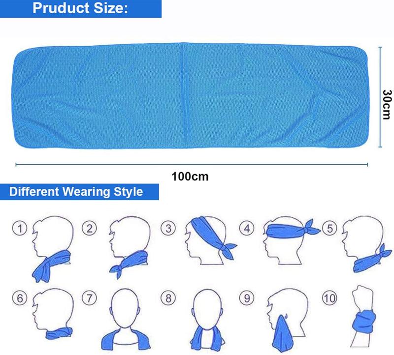 iJiZuo Cooling Towel, Sky Blue, Ice Cold Sports Sweat Towel for Yoga, Golf, Gym, Camping, Running, Workout, Double-Sided Soft Polyester, Sensitive Skin Friendly, 100 x 30cm Bamboo Cover Outdoors Pack 5