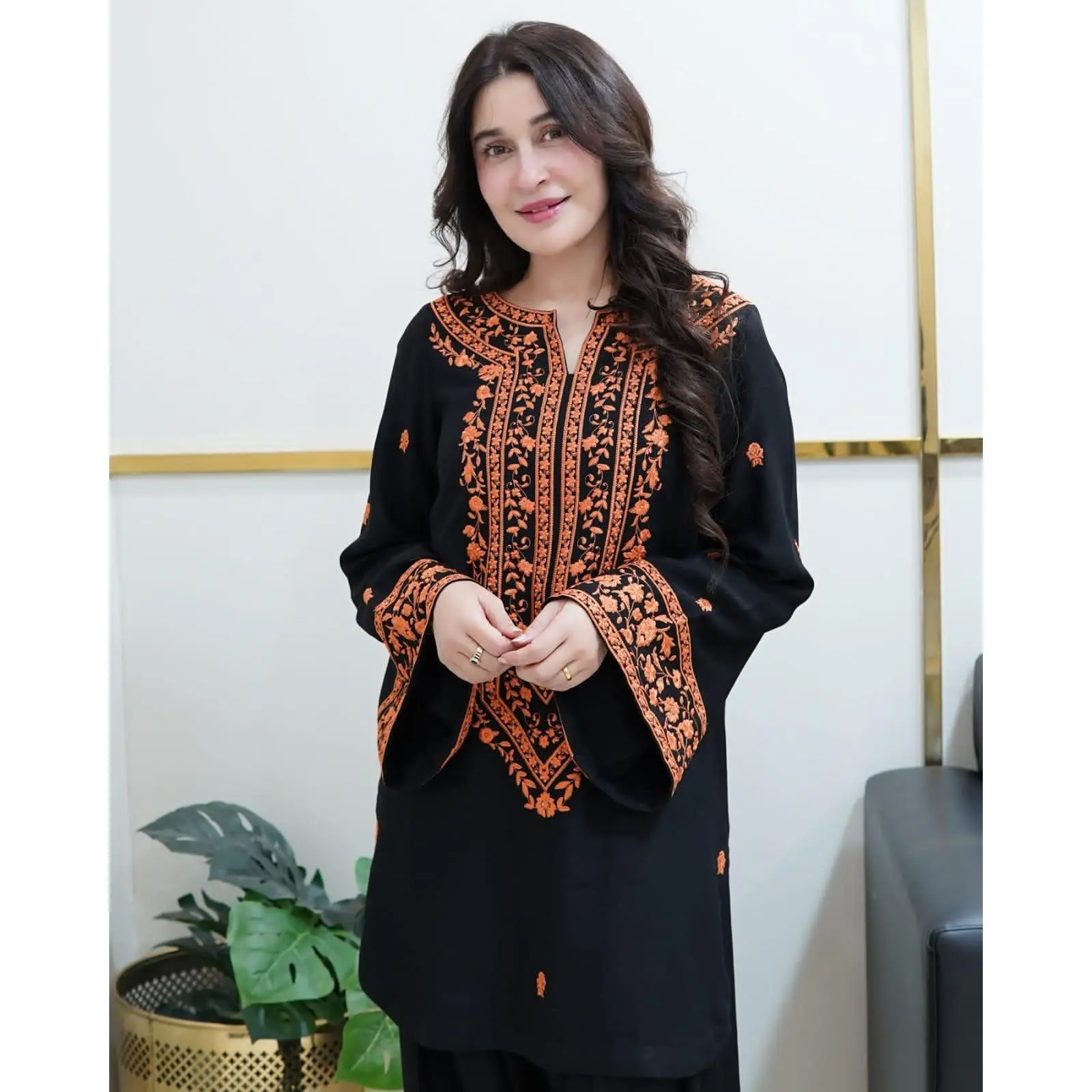 Classic Premium Linen Embroidered 2 Piece  ready to wear   Shirt & Plazo