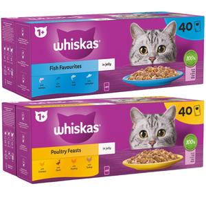 Whiskas Bundle Poultry & Fish Feasts in Jelly 80x 85g 1+ Adult Cat Food - Poultry 40x 85g and Fish 40x 85g