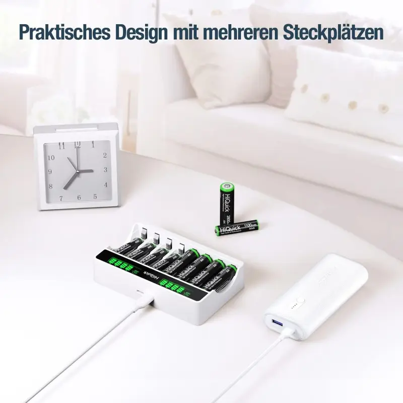 8-slot AA AAA LCD Battery Charger, 5V 2A Fast Charging Function, Type C and Micro USB Input, with 4 x 2800mAh AA and 4 x 1100mAh AAA NI-MH Rechargeable Batteries, Battery and Charger Set 5