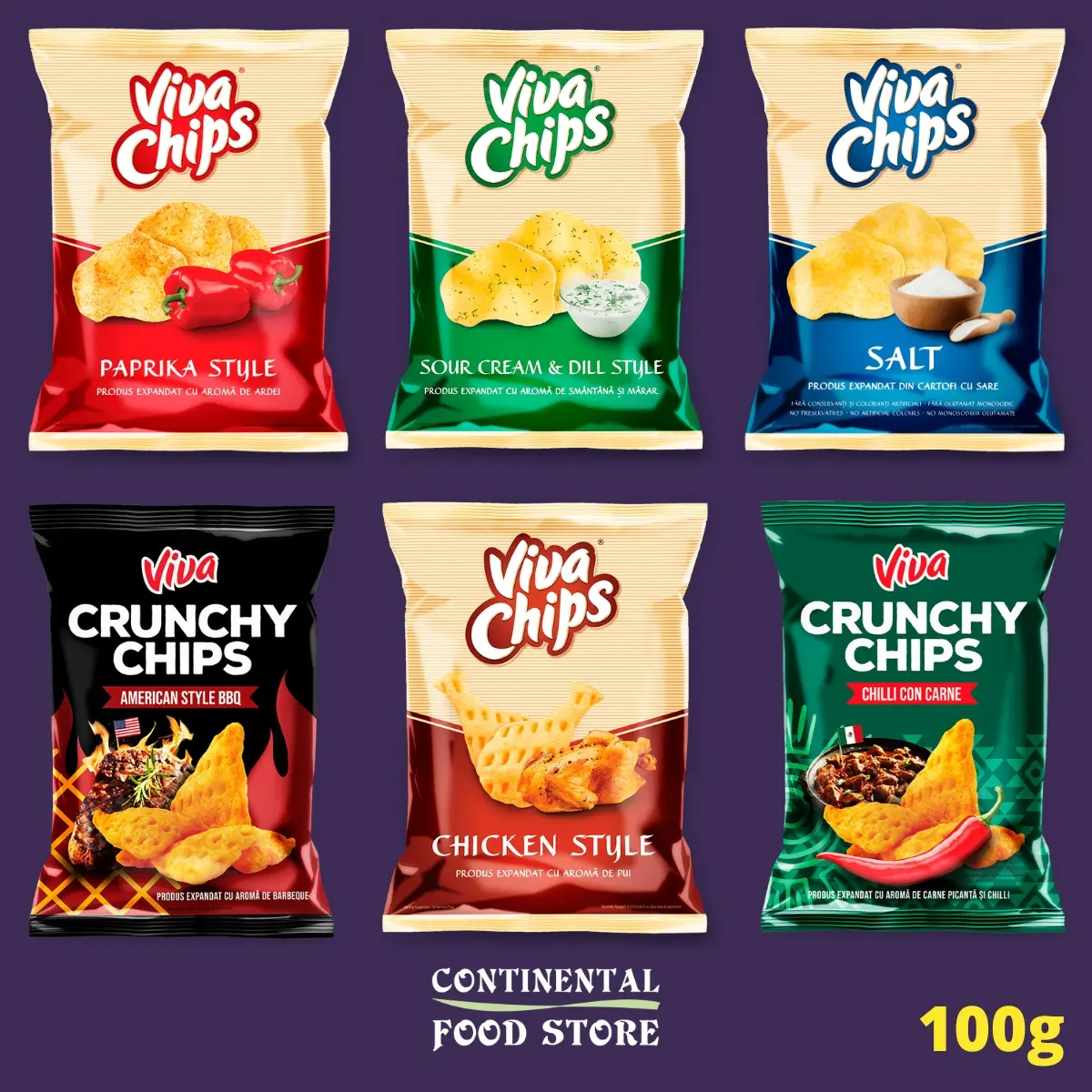 Viva Chips - International Crisps Snacks - 6 Flavours To Choose From - 100g Large Bag Slabs potato