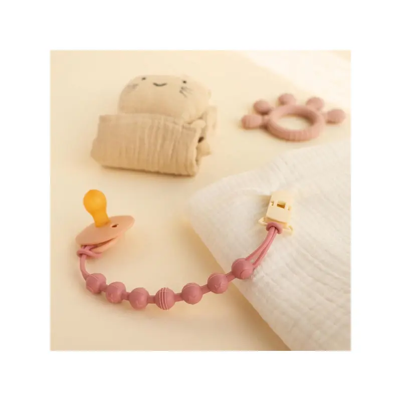 1pc Baby Silicone Pacifier Clip Holder With One-Piece Beads Design, Soft Flexible Binky Paci Clips With Texture For Baby Boys And Girls, Newborn Baby Essentials 1