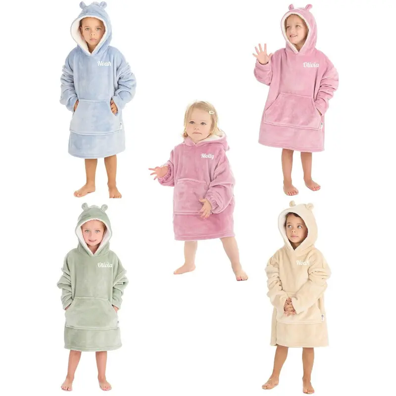 Personalised Kids Hoodie Bear Ear Oversized Blanket Hoody Soft 18ths-6 Years 0