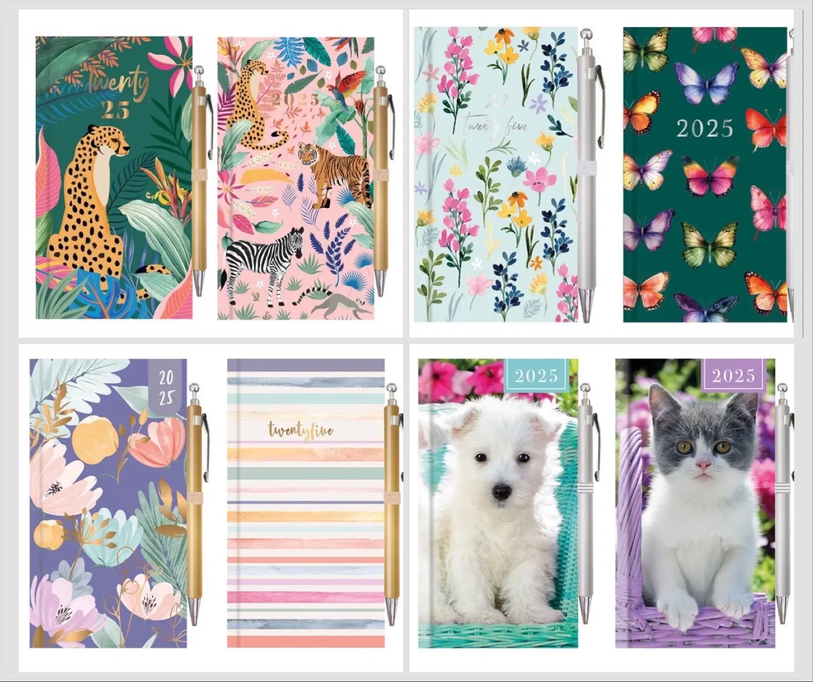2025 Slim Diary Week to View Hardback Padded Cover Diary with Pen Planner Gift Year Fashion Organizer Full Year Planner