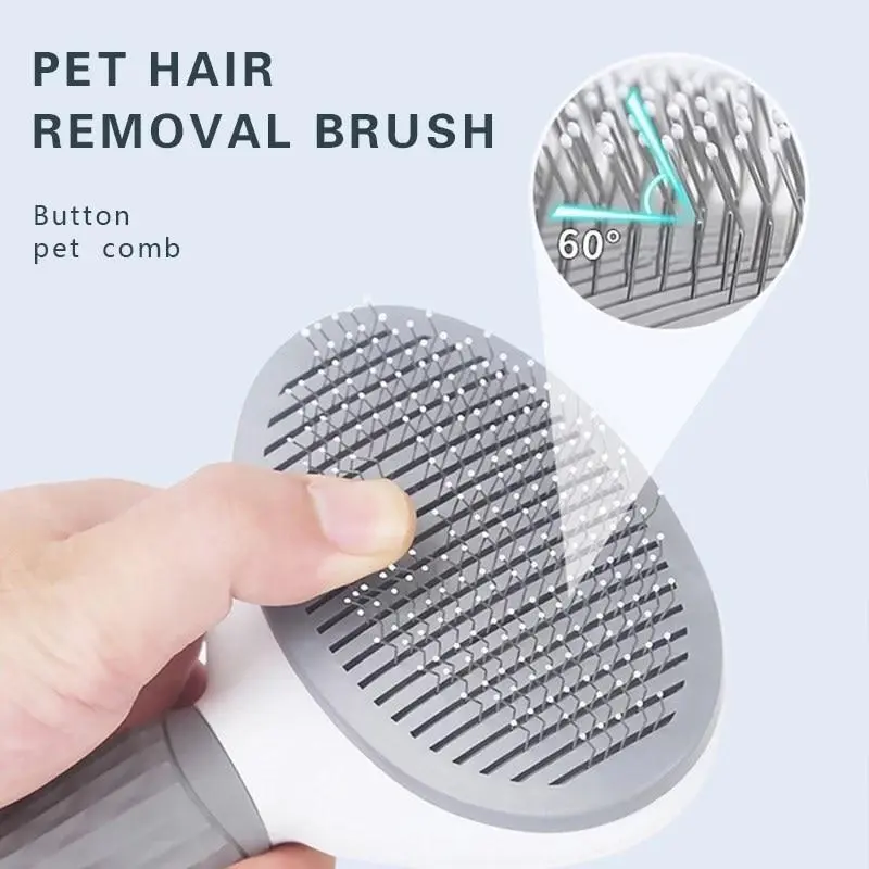 Pet Brush For Grooming - Dog Cat Self Cleaning Slicker Brushes with Smooth handle - Cleaning Button Pet Grooming Tool for Dogs Cats hair Shedding Tools Massage Brush - GREY 1