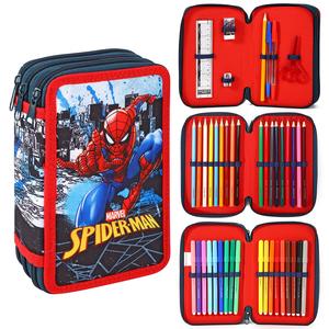 Spiderman 3 Compartments School Pencil Case | Includes All School Supplies Necessary for Preschool and Elementary - Official Marvel Licensed