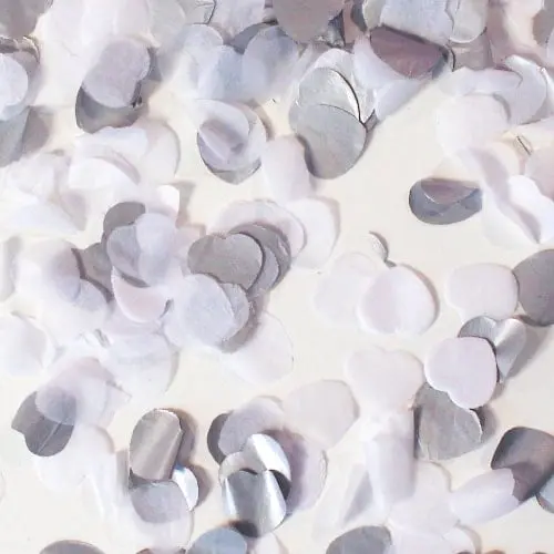 Metallic Silver And White Heart Shape Biodegradable Wedding Paper Confetti 7g 0