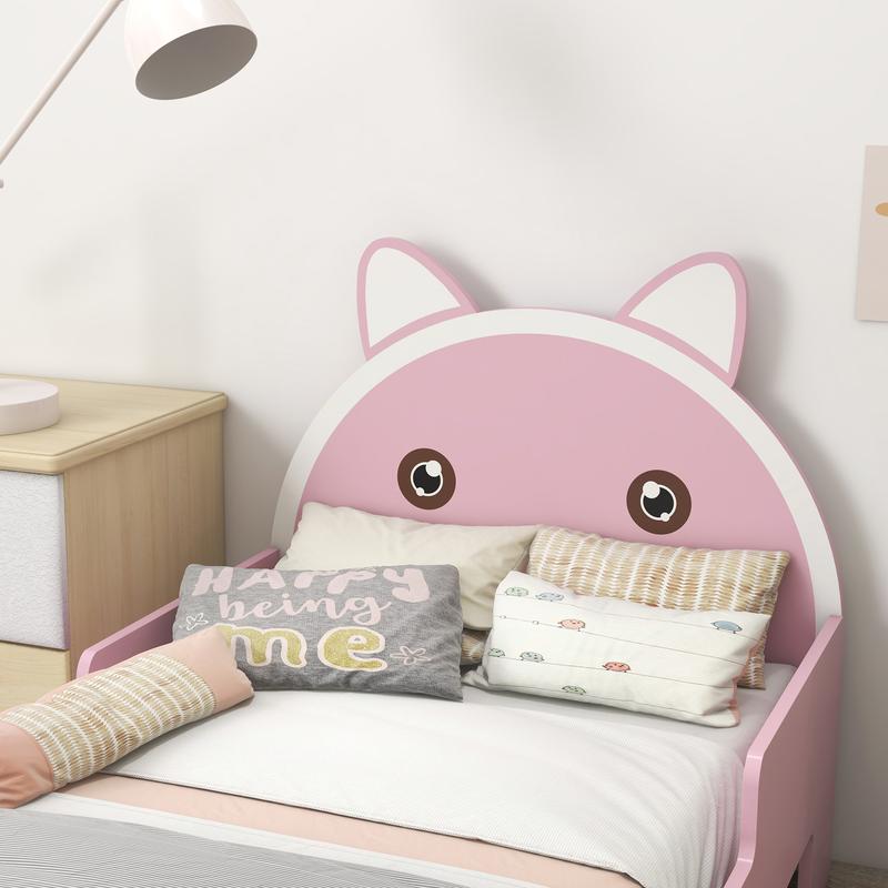 ZONEKIZ Toddler Bed Frame, Kids Bed Cat Design Princess Bed Bedroom Furniture with Guardrails, for 3-6 Years Old, 143L x 74W x 72Hcm - Pink 7